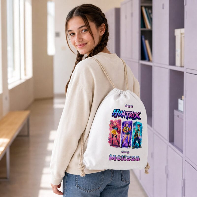 rucsac personalizat cu nume — huntrix pentru fete
