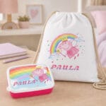 set rucsac și caserolă personalizat cu nume — peppa pig
