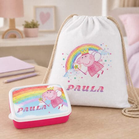 set rucsac și caserolă personalizat cu nume — peppa pig