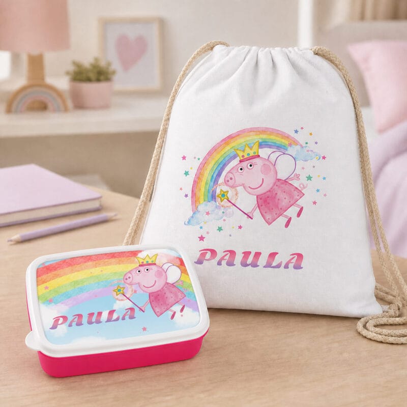 set rucsac și caserolă personalizat cu nume — peppa pig