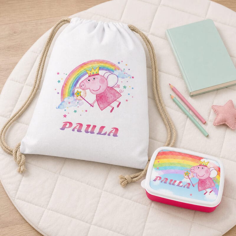 set rucsac și caserolă personalizat cu nume — peppa pig