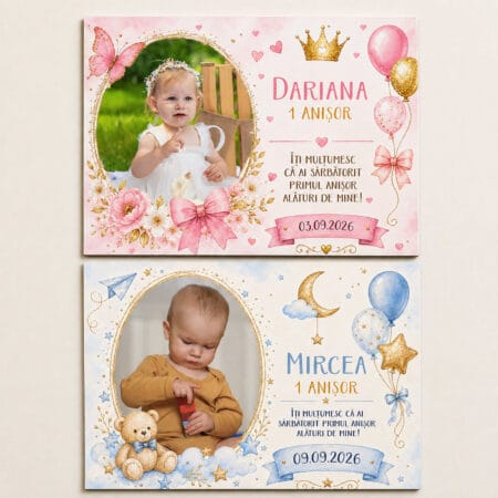 set 2 magneți personalizați cu poză și nume — aniversare 1 an